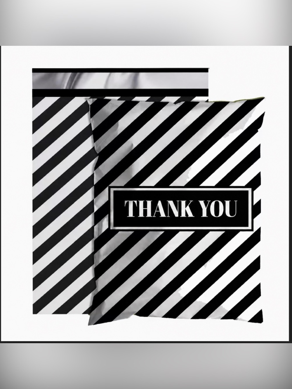 20  12” x 15.5” Black & White Striped Thank  You Poly Mailers